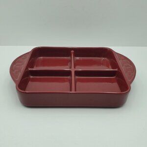 Longaberger Paprika Square 4 Part Divided Serving Dish Handled Appetizer Tray